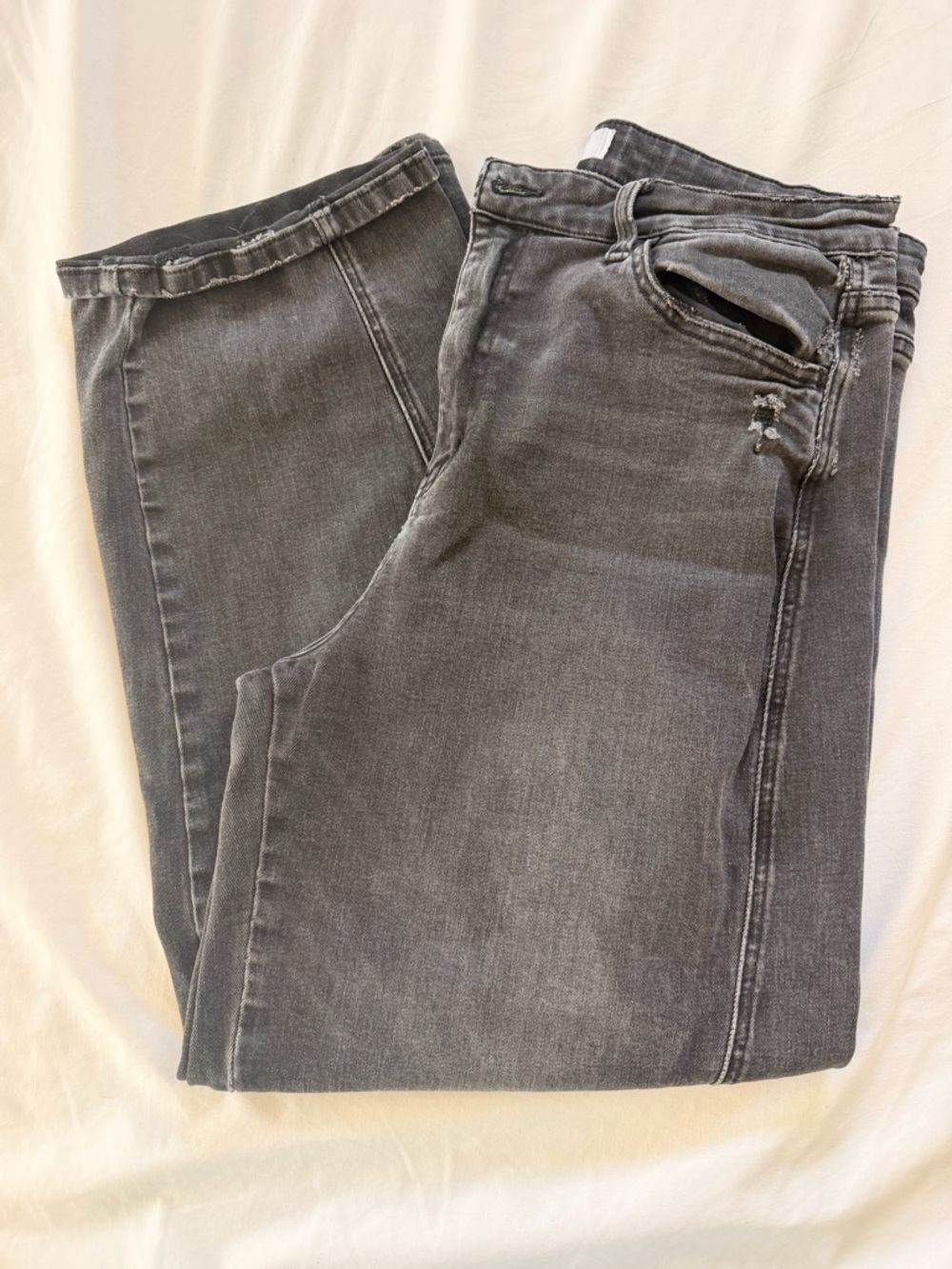 Womens Grey Washed Jeans - Classic Straight Fit
